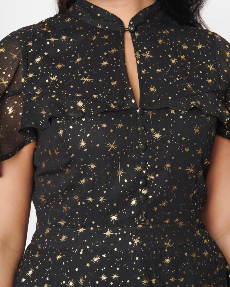 Black and gold fit and flare dress sales